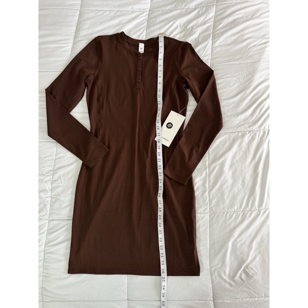 New Lululemon All Aligned Ribbed LS Henley Dress Size 8 LAVA CAKE BROWN NWT $128 - Picture 5 of 10